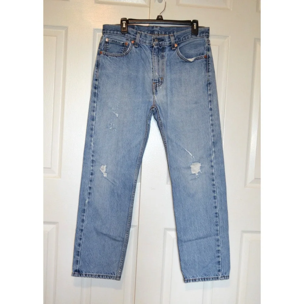 Levi 505 Blue Jeans ‎ Distressed Men's 33x30 INSEAM 28.5